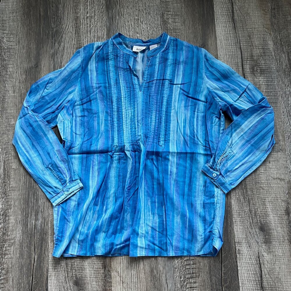 Liz & Co Lightweight Pullover Blue Patterned Long Sleeve Top Size XL